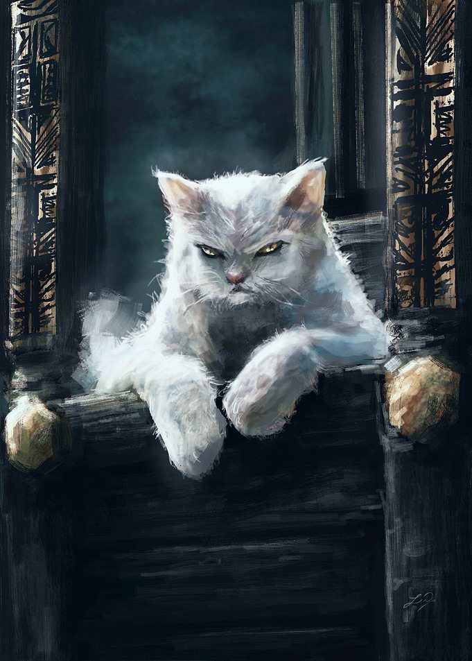 Grumpy Cat on Throne Dark Fantasy Painting