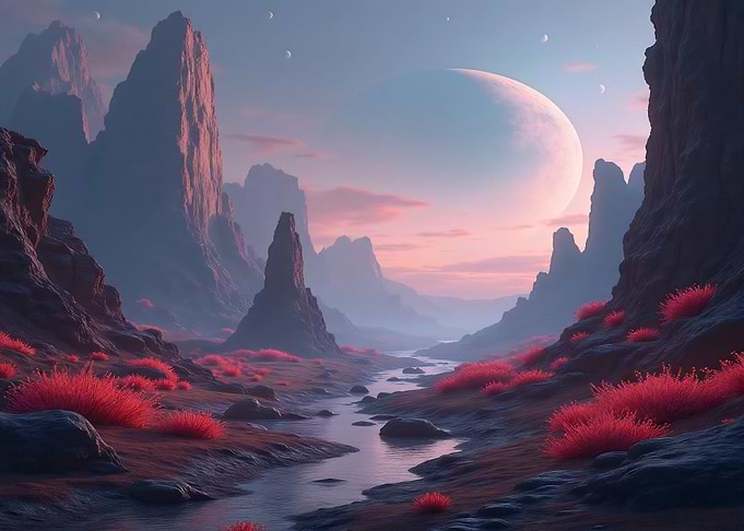 Alien Landscape with Crescent Moon
