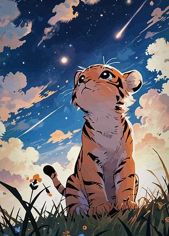 Tiger Cub Gazing at Stars