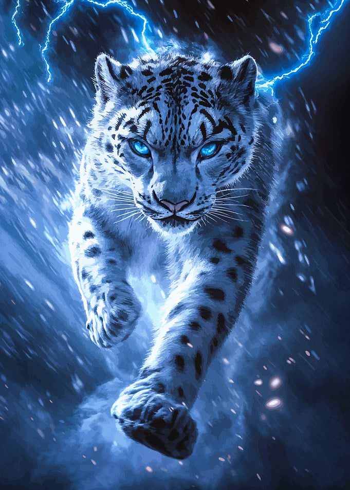 Snow Leopard with Lightning