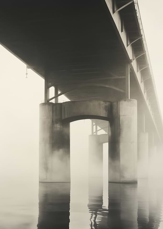 Concrete bridge in fog