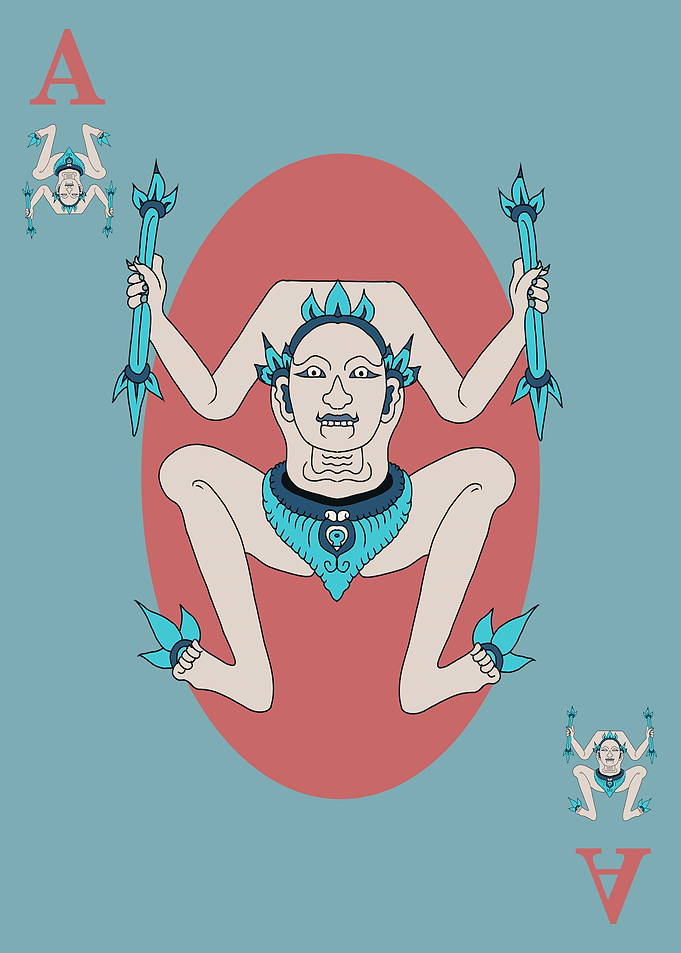 Ace of Clubs with Mythical Figure