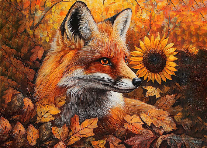 Fox in Autumn Leaves