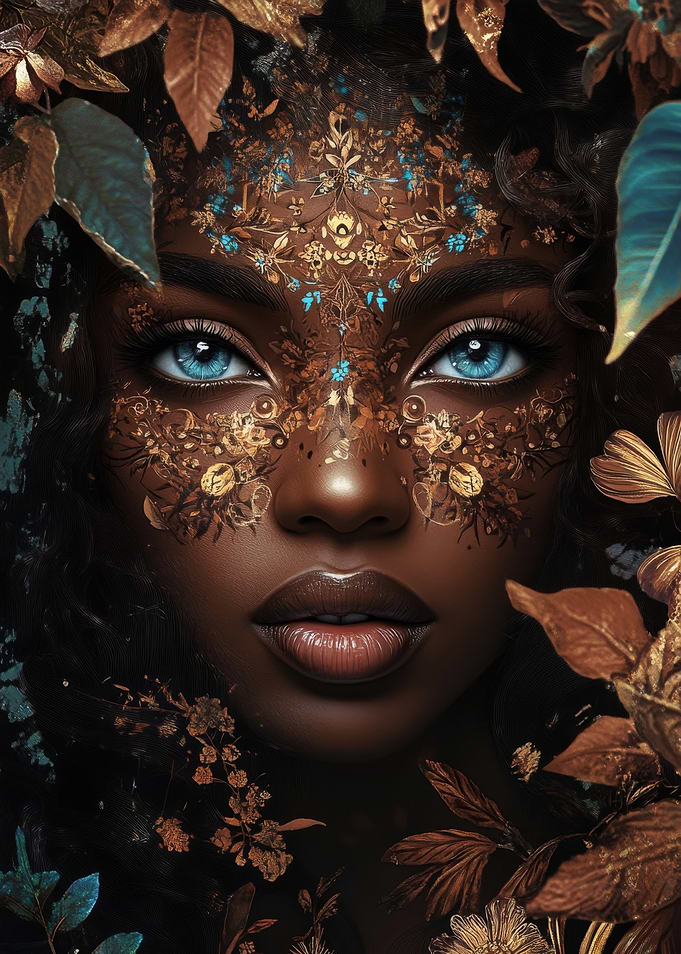 Golden Floral Woman Portrait