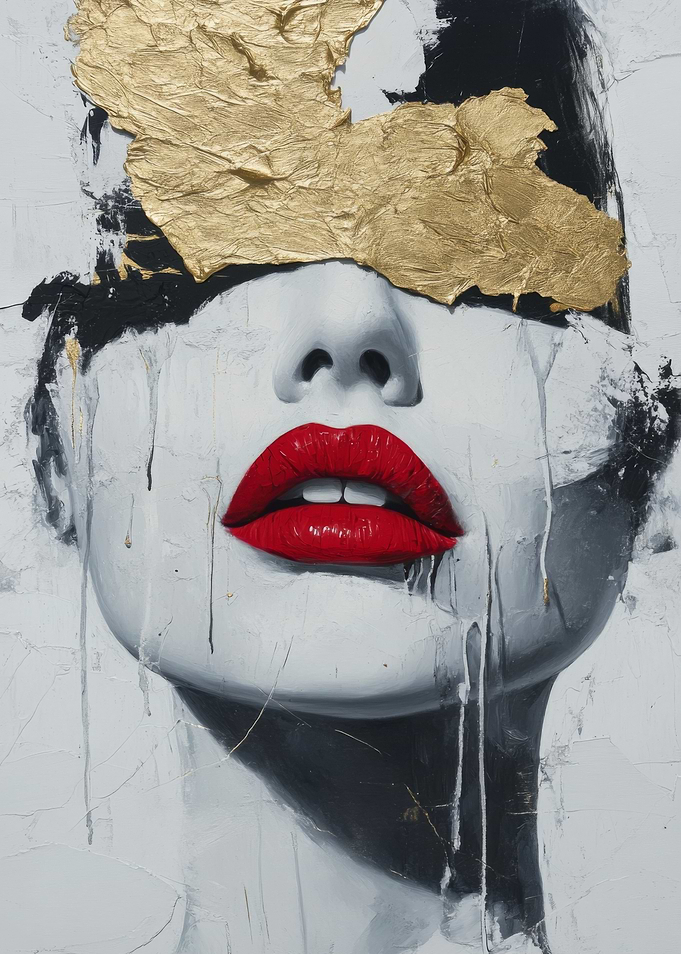 Fashion portrait with Red Lips and gold