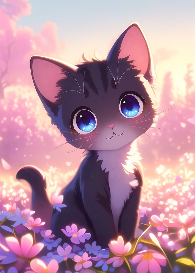 Cute Anime Kitten in meadow