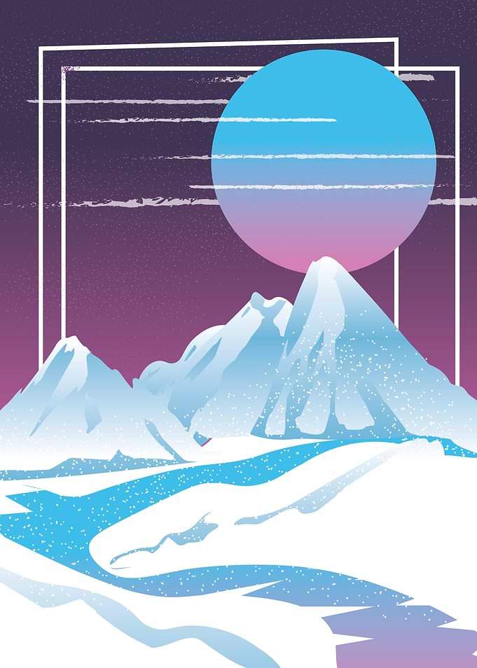Retro Mountain Landscape