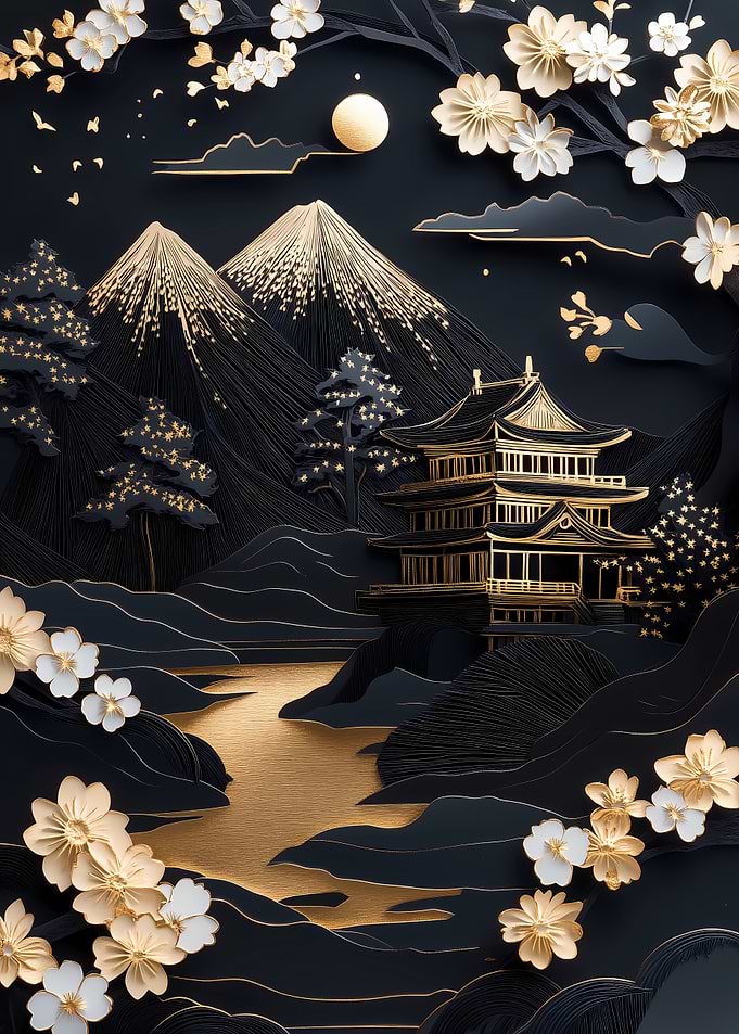 Japanese Papercut Landscape Kintsugi Fuji Japan