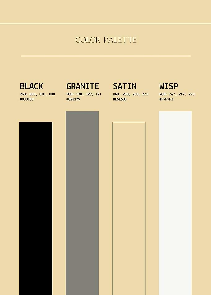 Color Palette - Black, Granite, Satin, Wisp