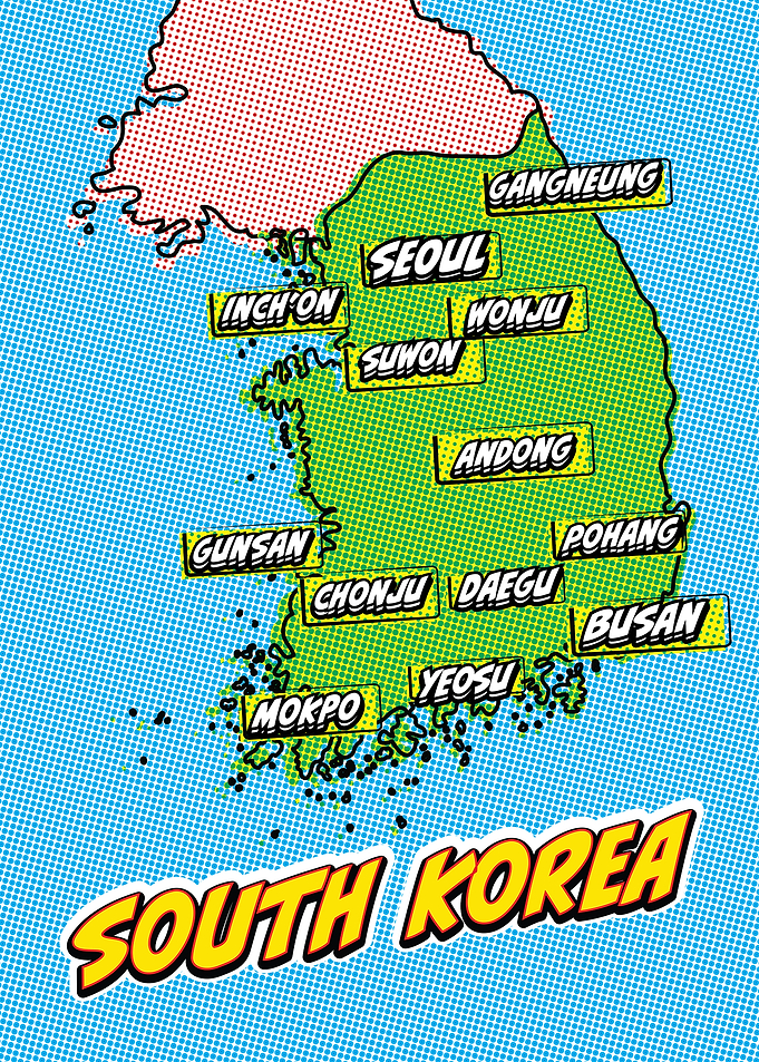 South Korea Pop Art Map