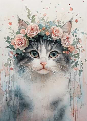 Cat with Floral Crown
