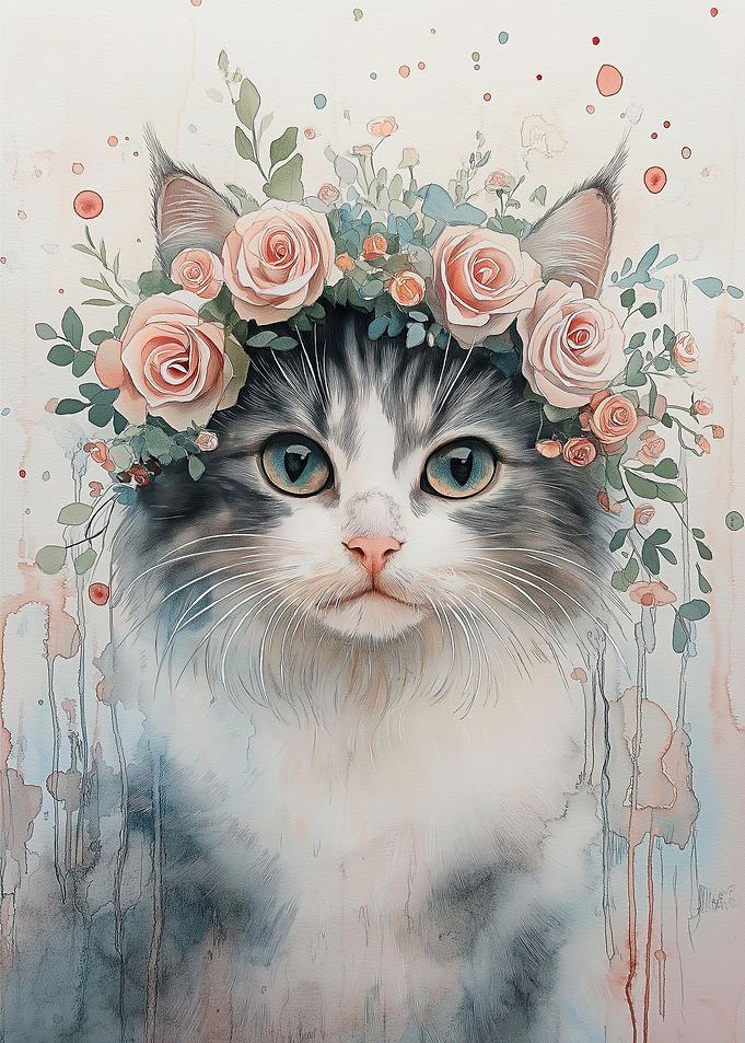 Cat with Floral Crown