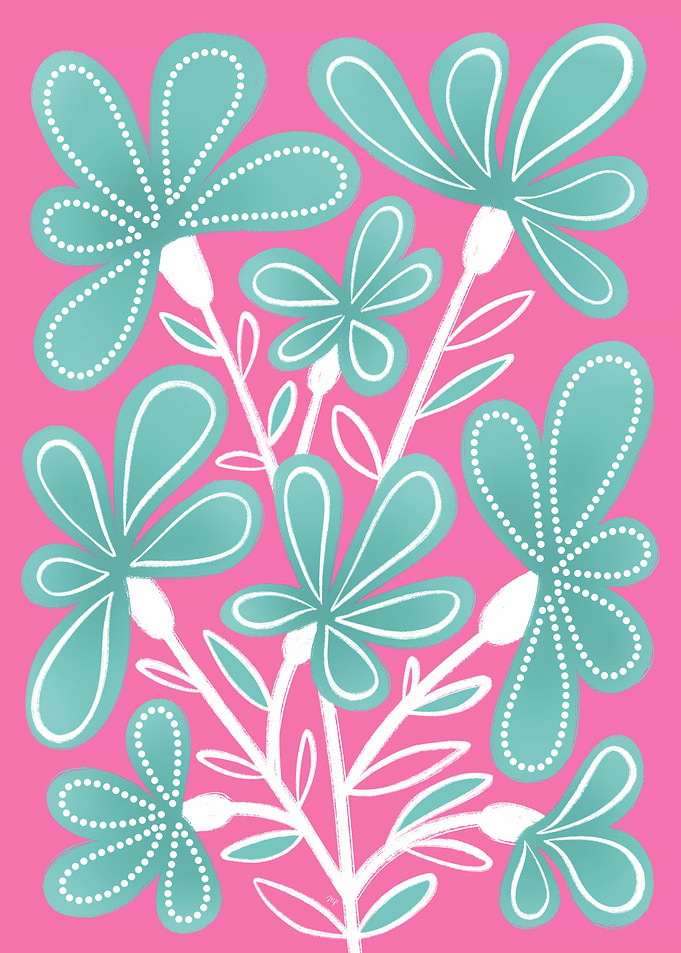 Teal Flowers on Pink
