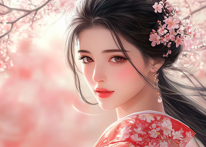 Anime Girl with Cherry Blo