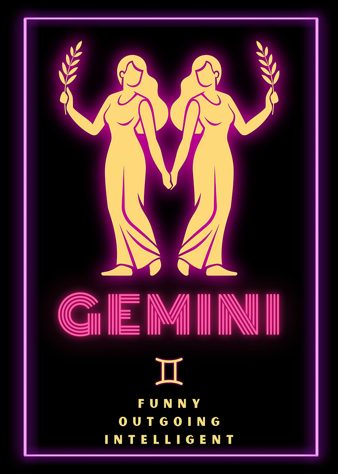 Gemini Zodiac Sign Neon Horoscope Art