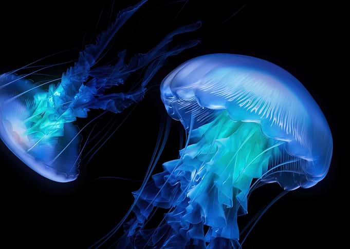 Blue Jellyfish in Dark Water