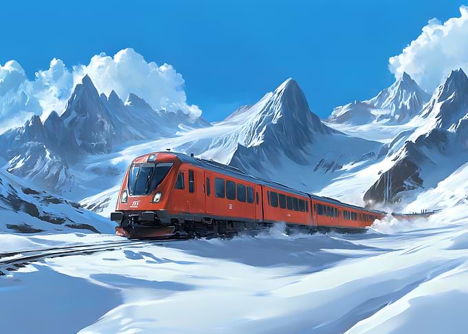 Train Through Snowy Mountains