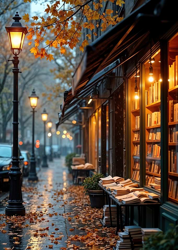 Rainy Bookstore Street