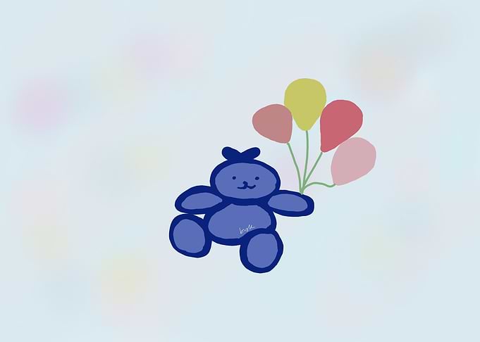 Blue Teddy Bear with Balloons