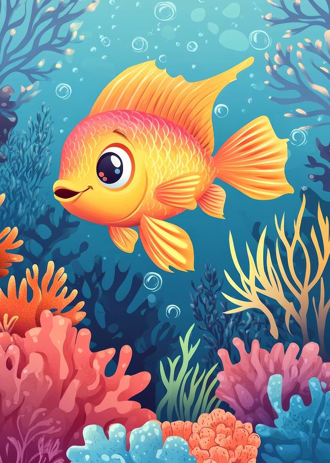 Cute Cartoon Fish Underwater
