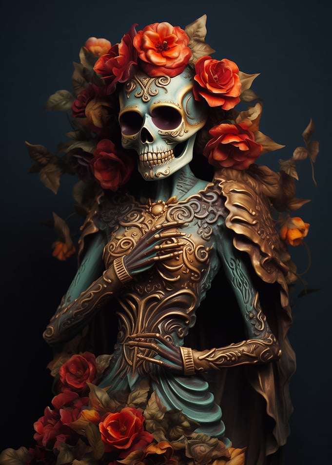 Gothic Floral Skull Queen