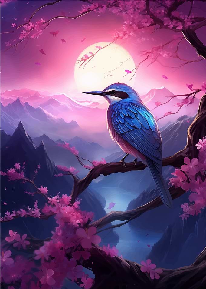 Blue Bird in Cherry Blosso