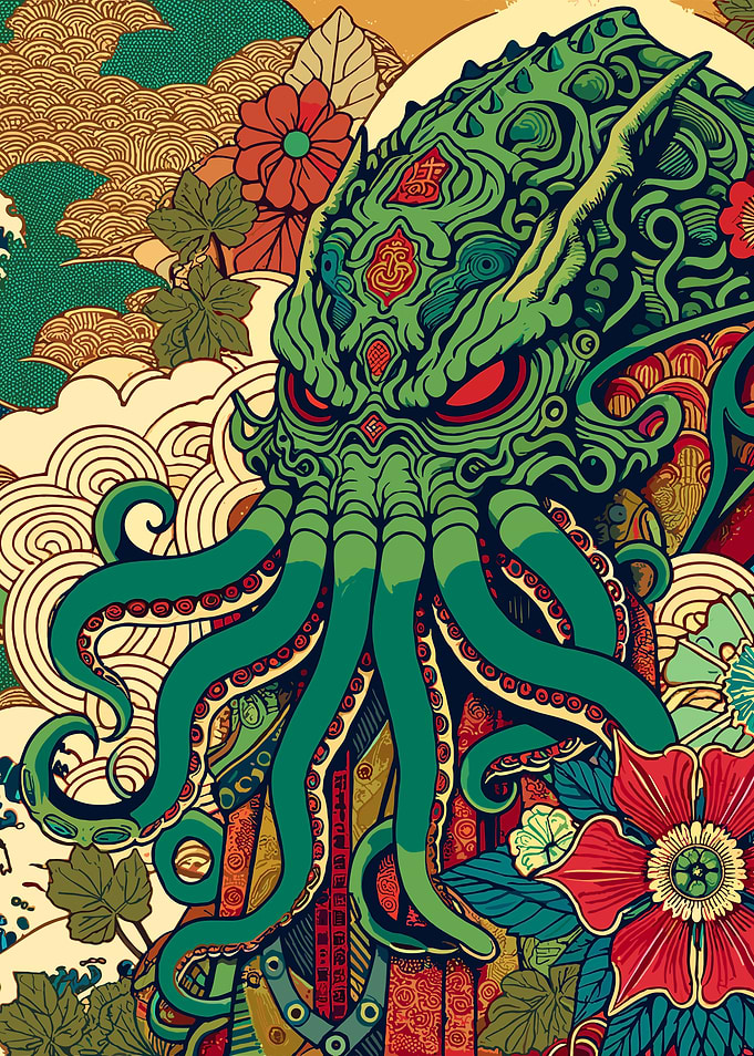 Japanese Kraken Cthulhu Illustration