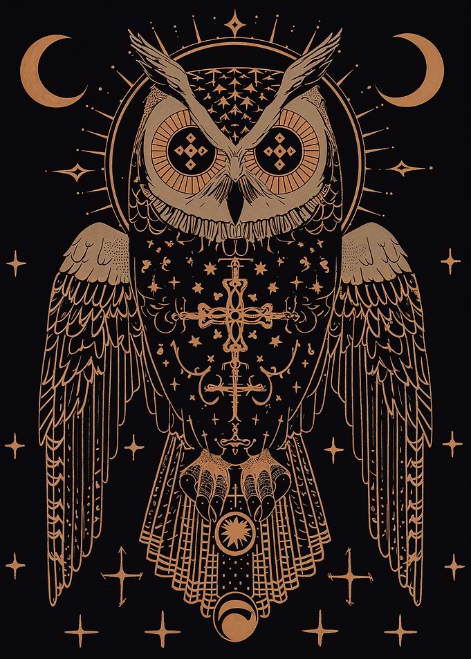 Owl with Cross and Stars