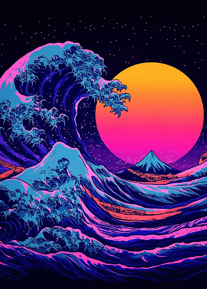 Great Wave Neon Art