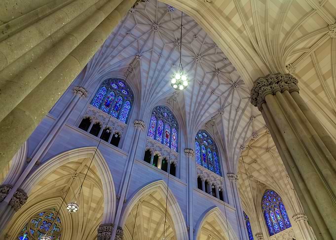 Cathedral Interior with Stained Glass