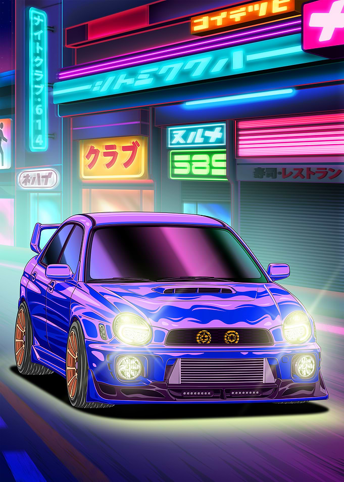 Subaru Impreza WRX Bug Eyes Synthwave