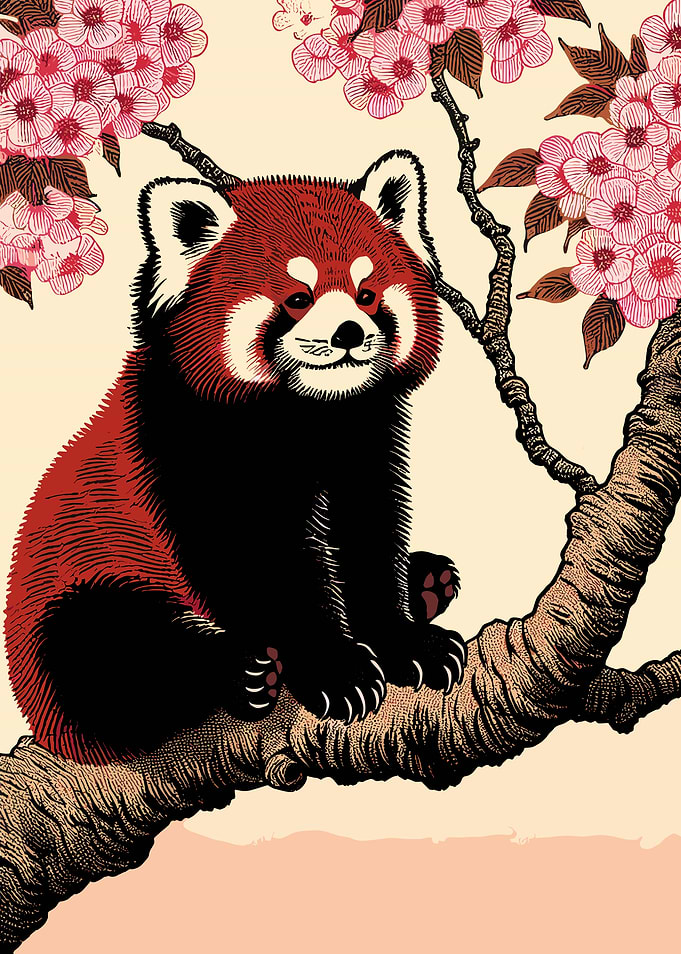 Red Panda in Cherry Blossoms
