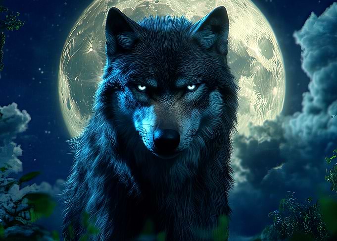 Wolf Under Full Moon
