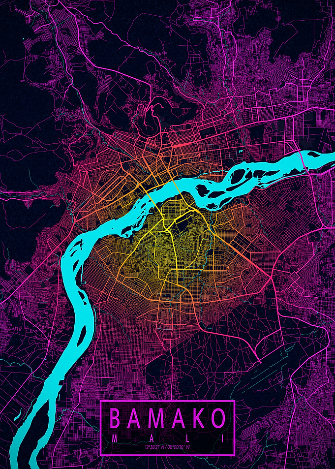Bamako City Map Neon