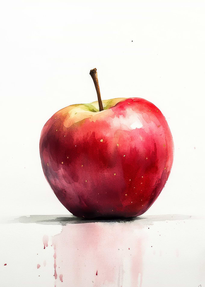 Watercolor Red Apple