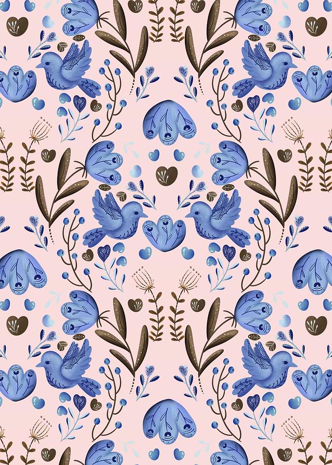 Woodland Bluebird Folk Art Florals