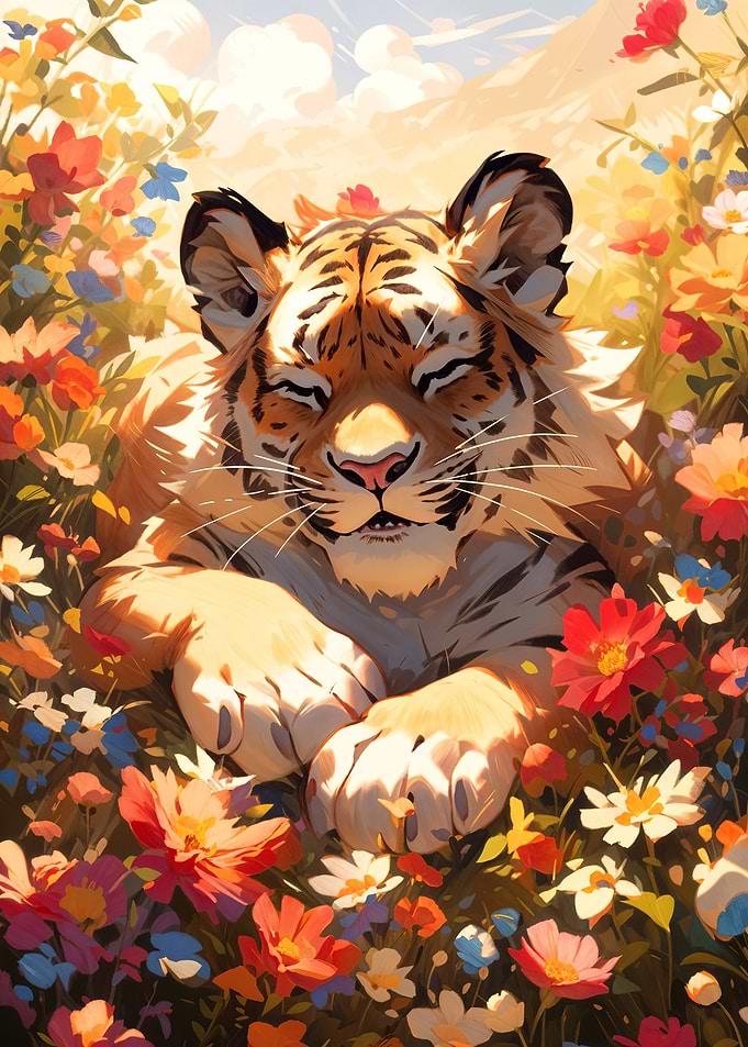 Tiger in a Flower Field