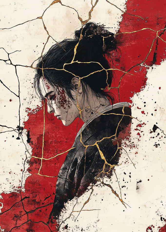 Samurai in Kintsugi Style Japan Art
