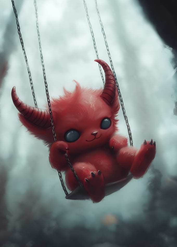 Cute Red Devil on Swing