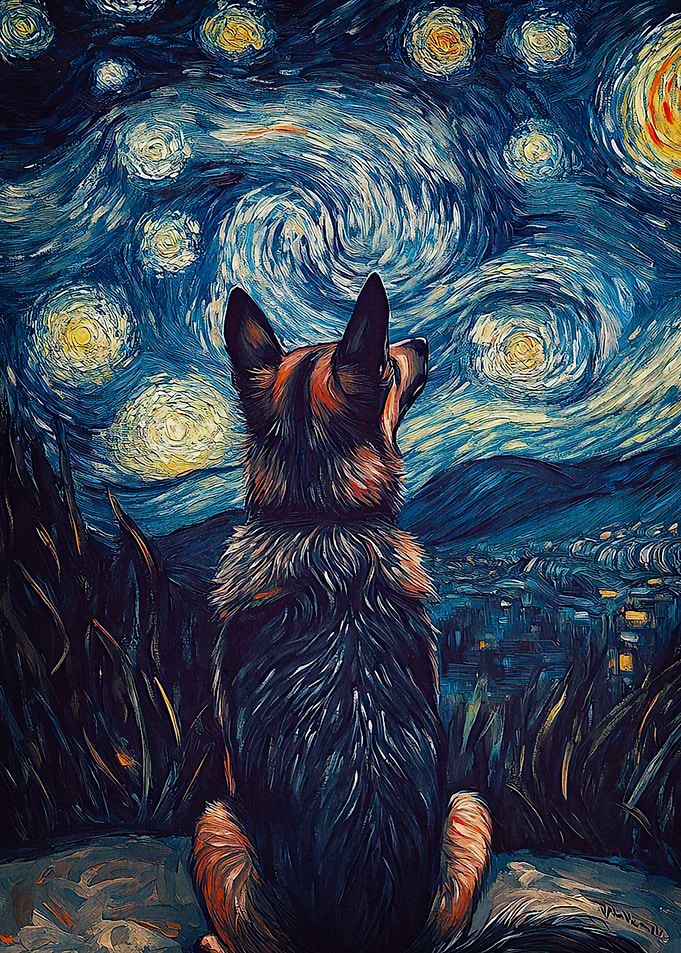 Dog Under Starry Night