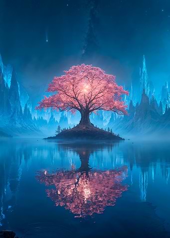 Pink Tree on Island