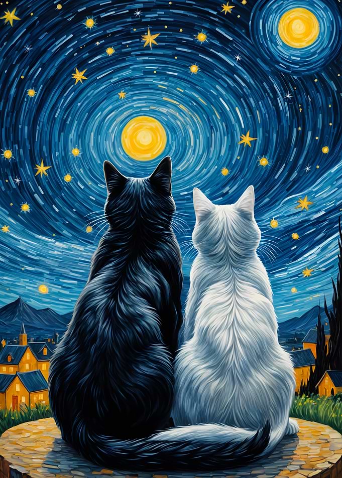 Cats In Love Starry Night