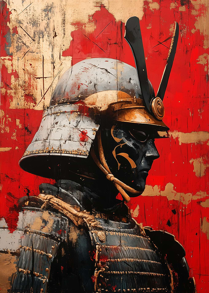 Samurai Warrior Painting in Kintsugi Style