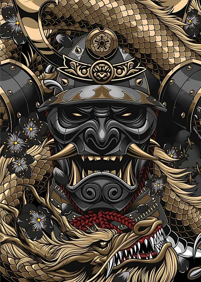 Samurai Mask and Dragon