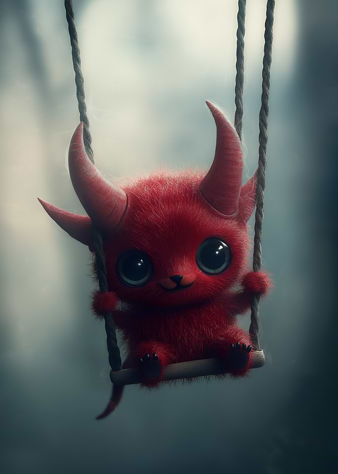 Cute Red Devil on Swing