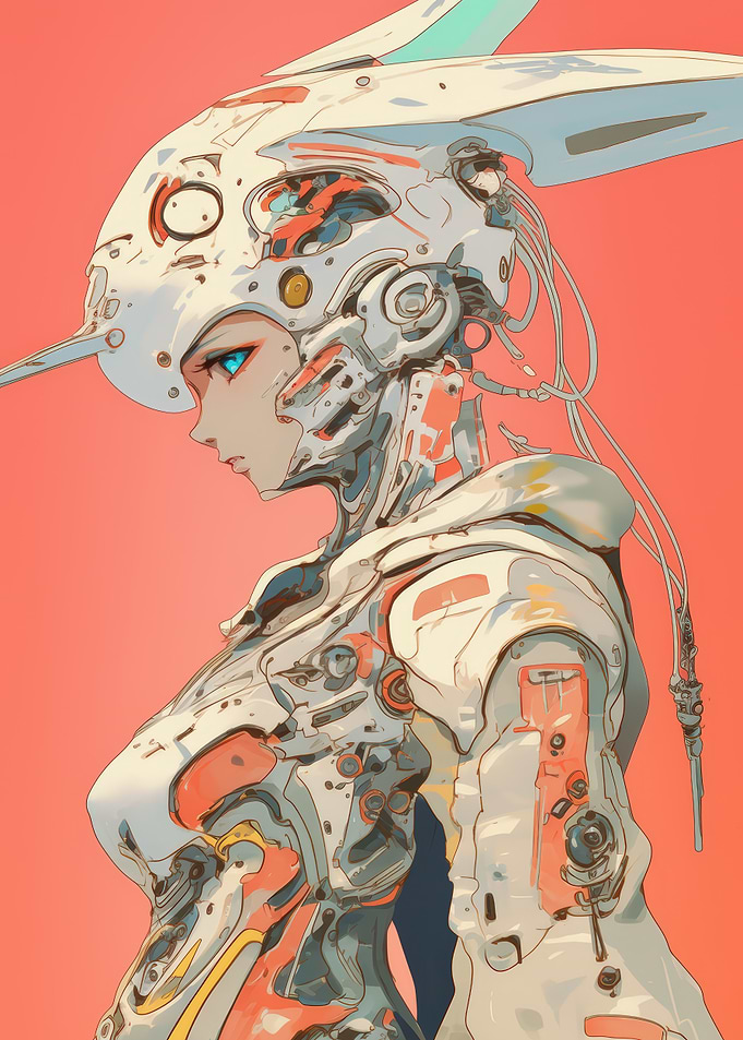 Cyborg Girl in White Armor