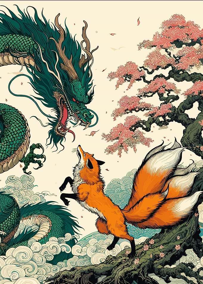 Dragon vs Kitsune Anime Japanese