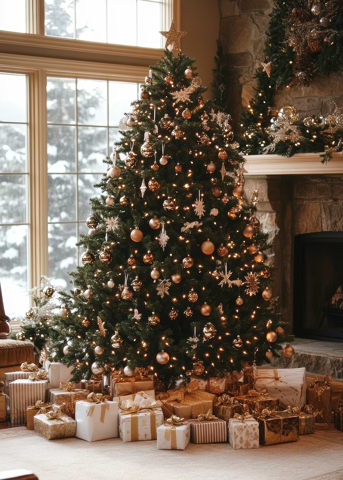 Christmas Tree with Gold Ornaments