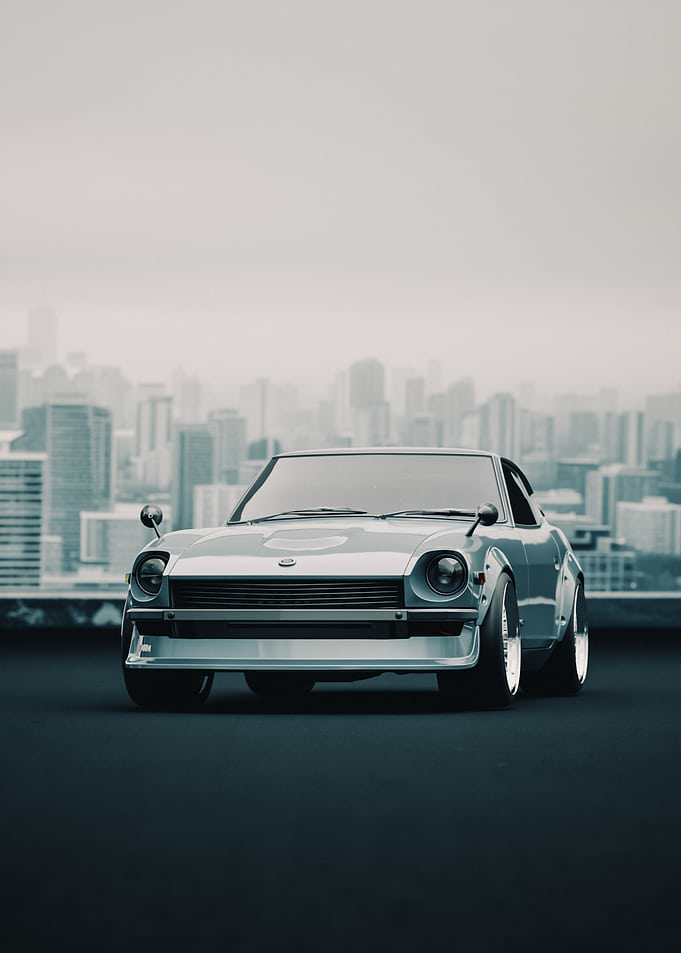 Front View of a Silver Datsun 240Z