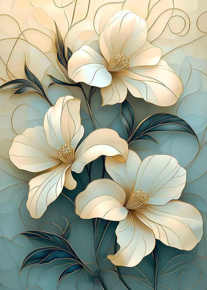 Gold & Teal Floral Art